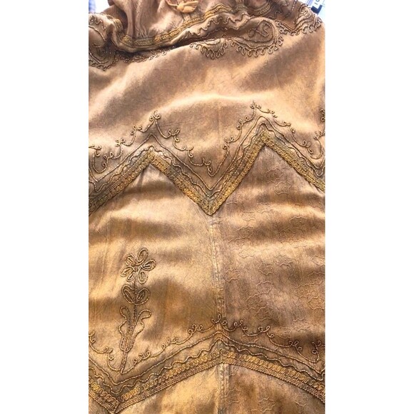 Sakkas Boho Maxi Dress 1X/2X Tan Embroidered Crinkle Cotton Rayon Elastic Bust - Picture 11 of 14